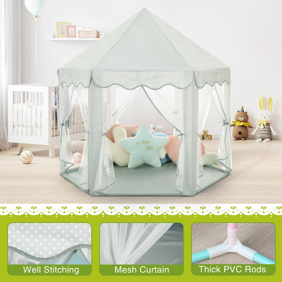 Monobeach Princess Tent Girls Large Playhouse Kids Castle Play Tent with Star Lights Toy for Children Indoor and Outdoor Games, 55'' x 53'' (DxH)