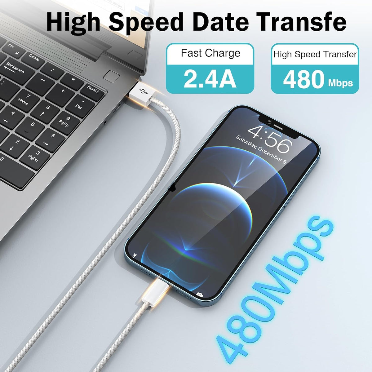 NIBIKIA iPhone Charger Cable 2Pack 2M [Apple MFi] USB to Lightning Cable