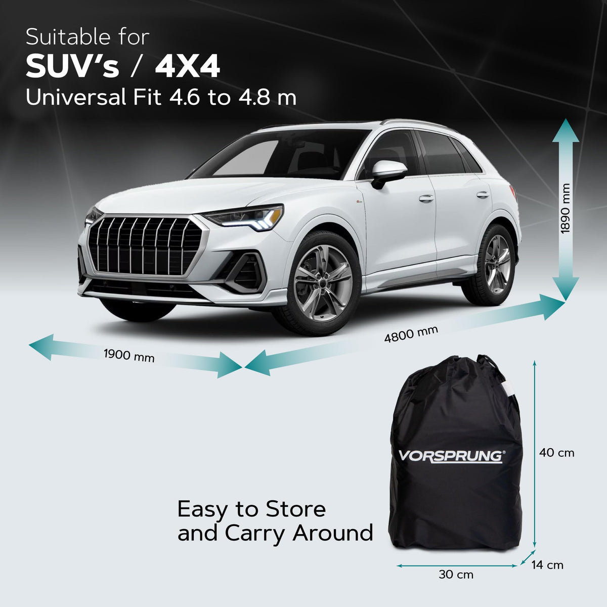 VORSPRUNG® Universal Car Cover(4 Sizes)| Driver Side Zip | Waterproof All Weather| Snow/Sun/Wind Proof |UV Protection Outdoor | Full Fitted |Length 487-530cm | Large Saloons, Executive & Estate Cars