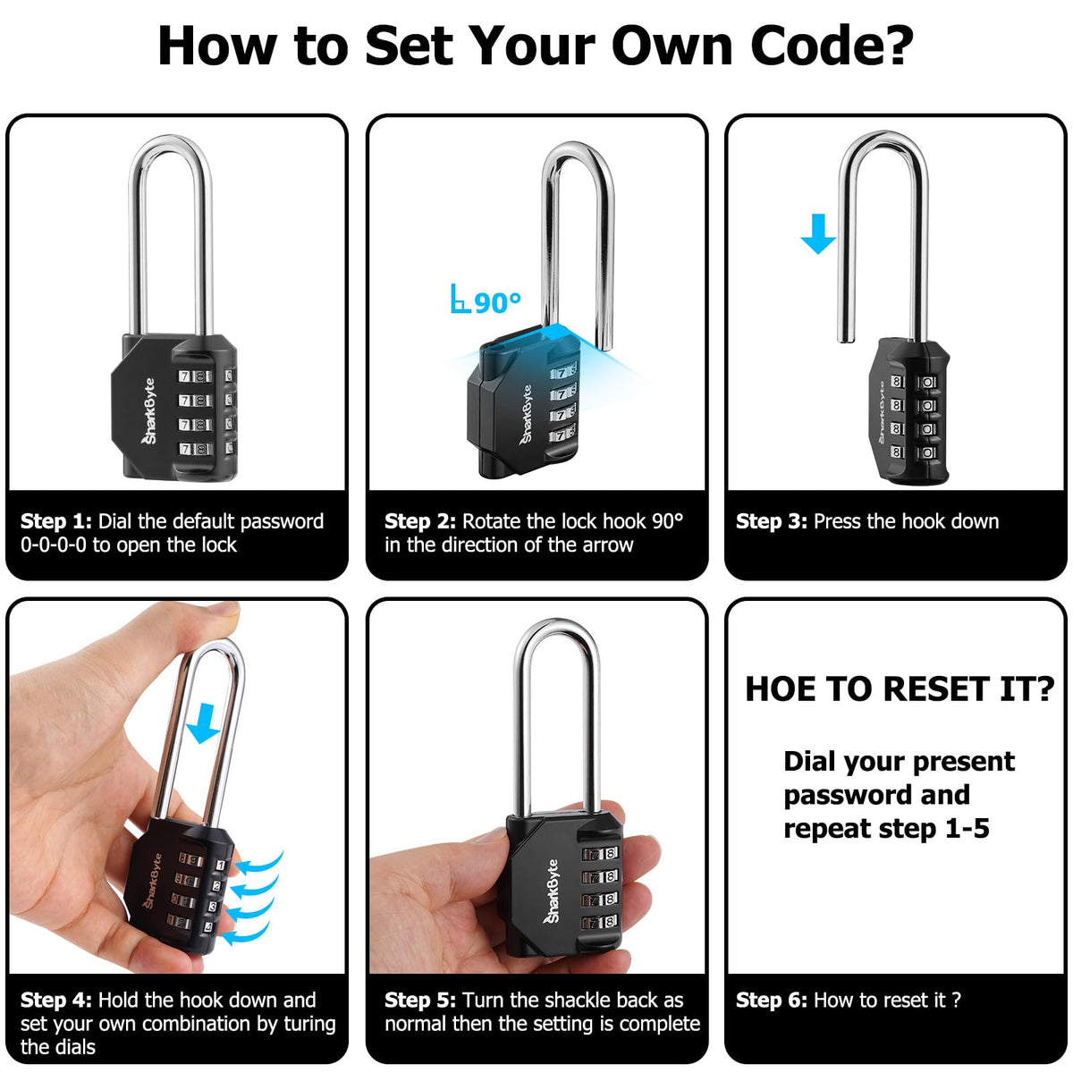 SharkByte Heavy Duty Combination Padlock – 4-Digit Weatherproof Outdoor Lock with Stainless Steel Shackle, Anti-Rust Resettable Code for Gym, School, Locker, Shed, Toolbox, Gate & Warehouse - Purple