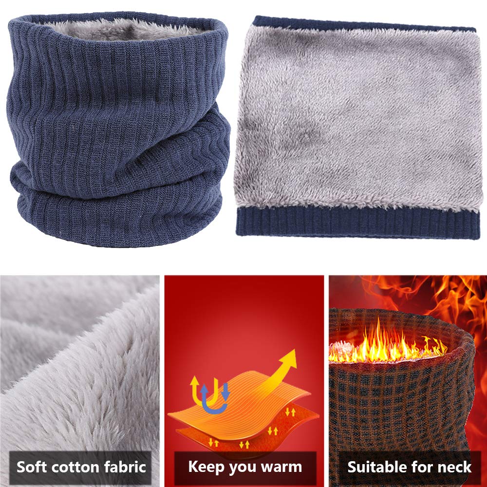 ehsbuy Fleece Neck Warmer Thermal Snoods Unisex Thick Winter Cold Weather Knitted Circle Scarf for Cycling Motocycle Sports