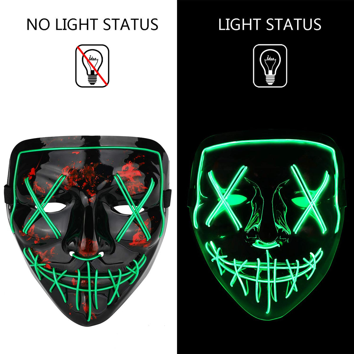 Poptrend Halloween Mask LED Light up Mask Scary mask for Festival Cosplay Halloween Costume Masquerade Parties,Carnival,Gift (Red+Blue)