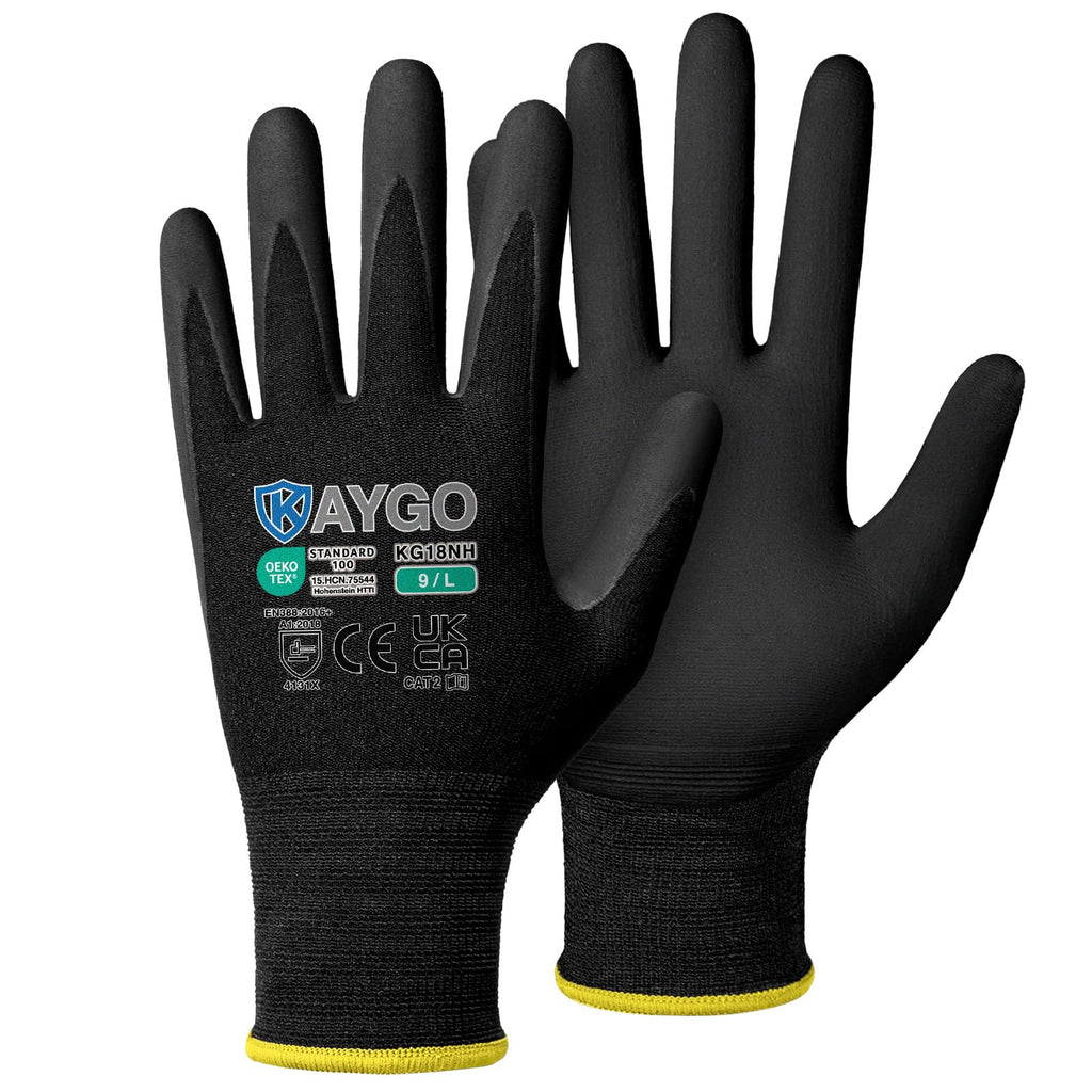 KAYGO Safety Work Gloves MicroFoam Nitrile Coated 12 Pairs, KG18NH