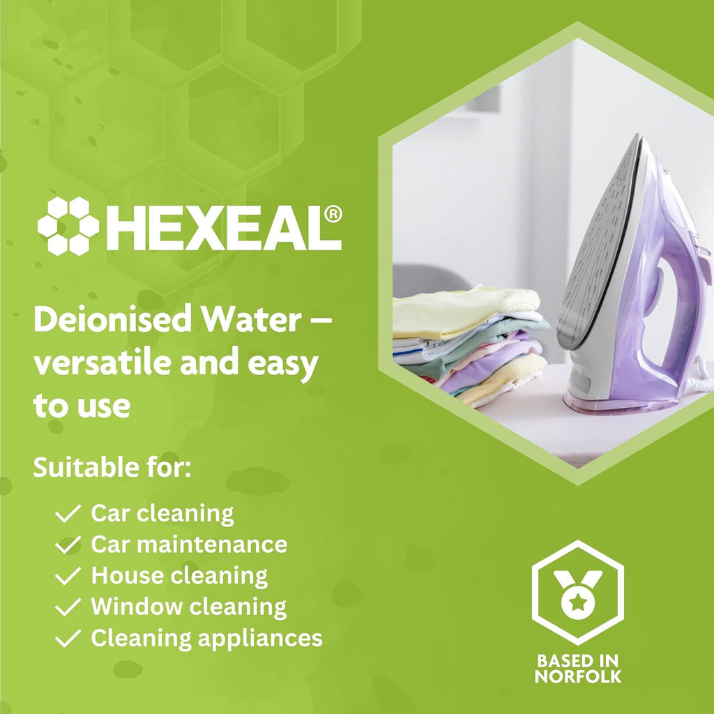 Hexeal Deionised Water 5L - For Steam Irons, Car Batteries & Vehicles
