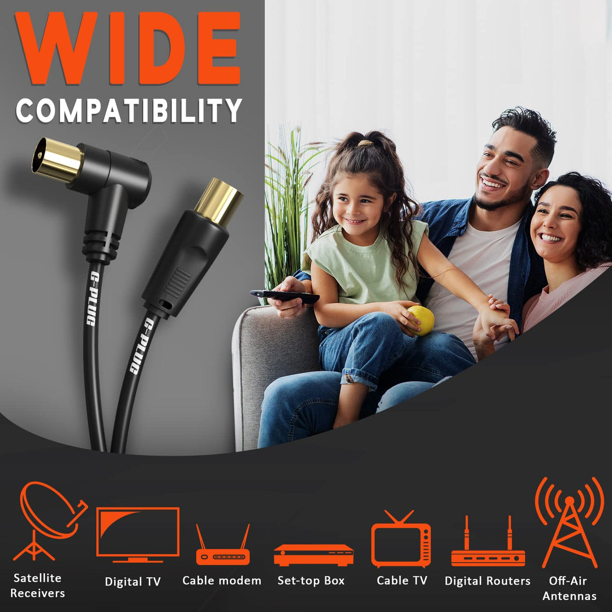 G-PLUG 1m TV Aerial Cable, Coaxial Cable for Freeview, Sky Box and Freesat
