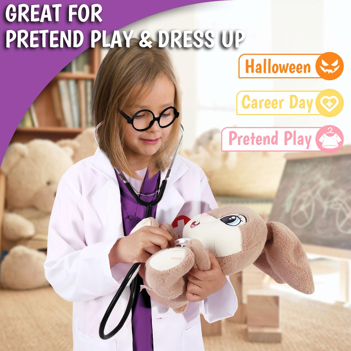 12 PCS Doctor Costume for Kids,Scrubs Nurse Costume for Girls Boys