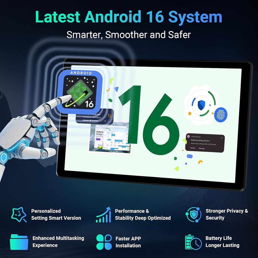 10 Inch Android 16 Tablet, 24GB RAM 64GB ROM(1TB TF Expandable), 1280×800 IPS Display, 6000mAh Battery, WiFi 6 BT5.4, Dual Cameras & Speakers, Tablet for Gaming Learning Working, Black