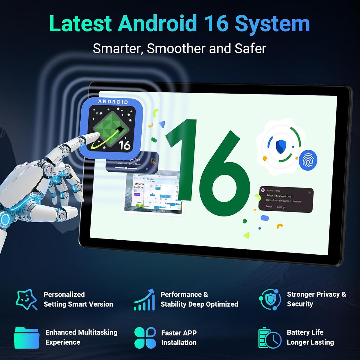 10 Inch Android 16 Tablet, 24GB RAM 64GB ROM(1TB TF Expandable), 1280×800 IPS Display, 6000mAh Battery, WiFi 6 BT5.4, Dual Cameras & Speakers, Tablet for Gaming Learning Working, Black