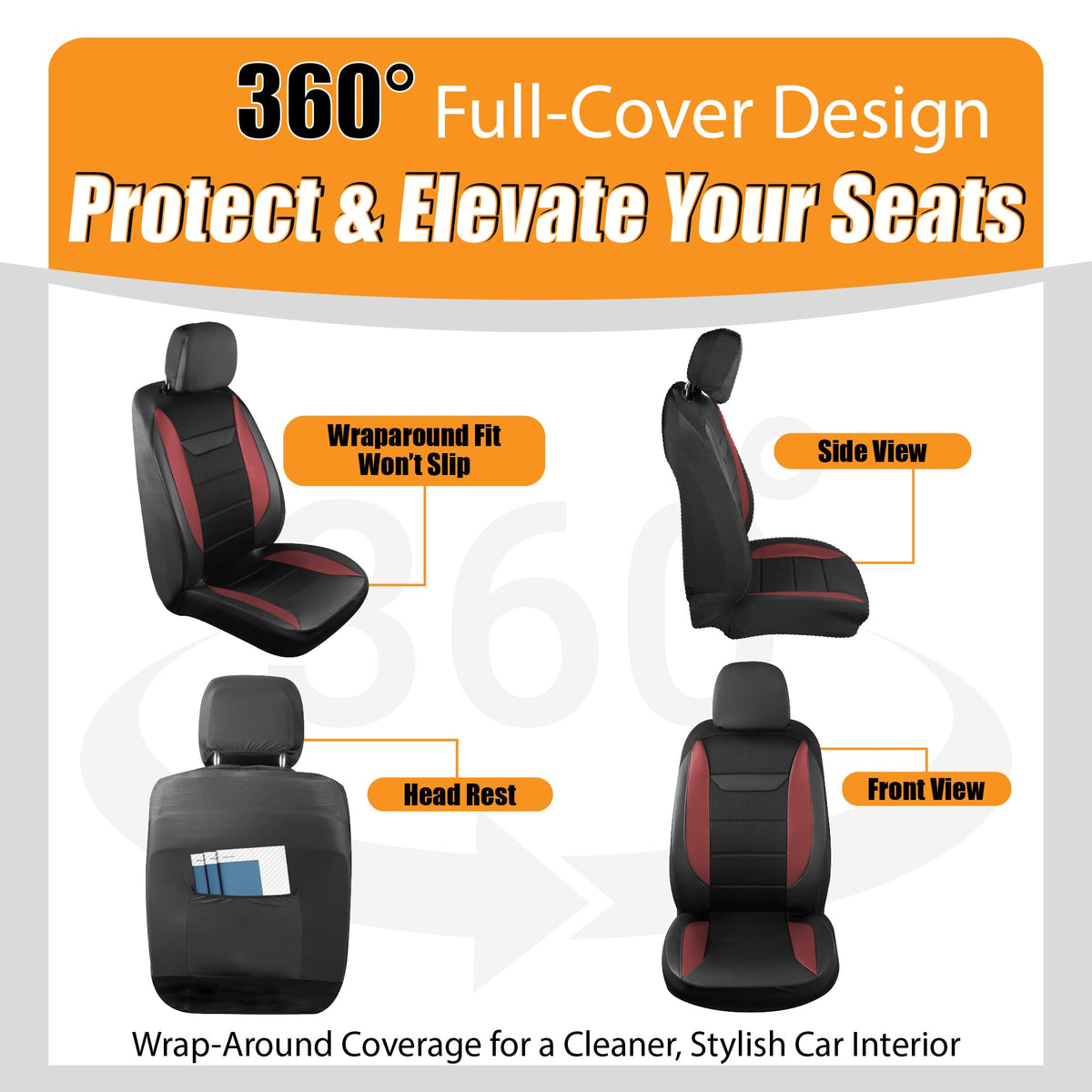 kingphenix 2 Pack Front Leather Car Seat Covers with Memory Foam