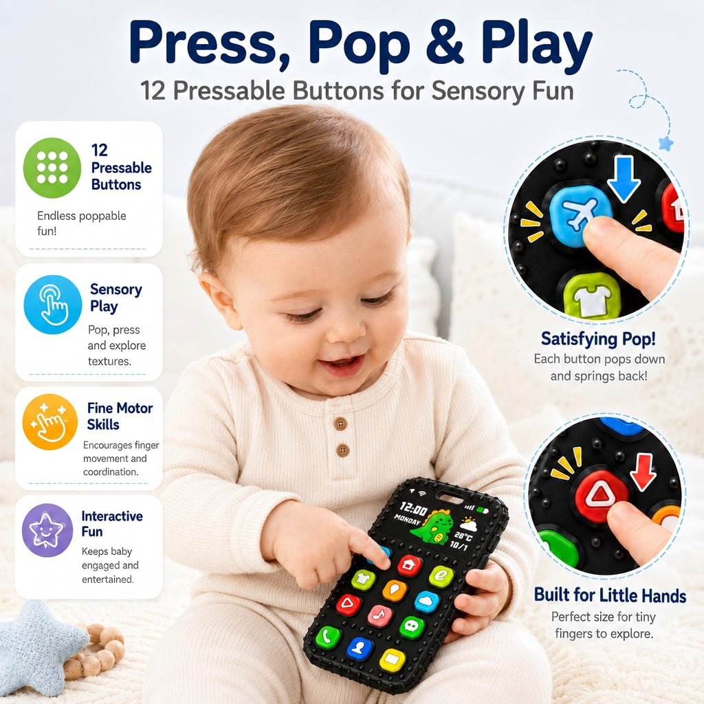 Teething Relief Teethers Toys for Babies 3-6 12 Months Gifts, Silicone Remote Control Baby Teether Bath Toys for 3 6 9 Months Newborn Infant Boy Girl Autism, Food Grade Silicone Sensory Toys, Black