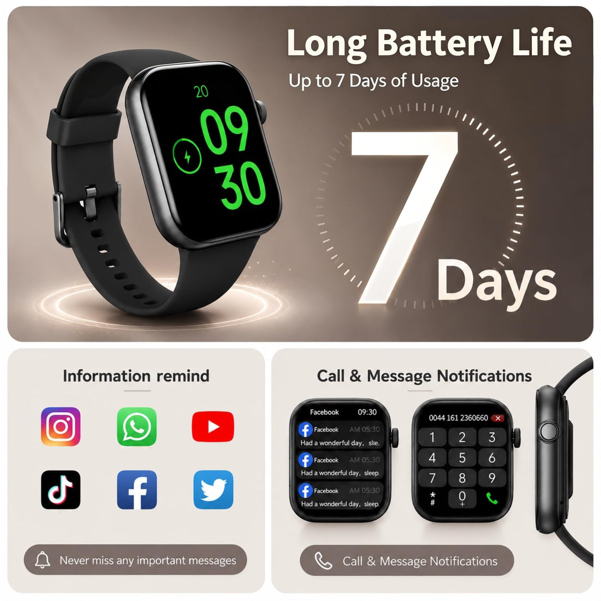 Smart Watch for Men Women Answer/Make Call, 1.85" Smartwatch, Fitness Watch with Heart Rate Blood Pressure Sleep Monitor,IP68 Waterproof Step Counter Watch Compatible Android IOS black