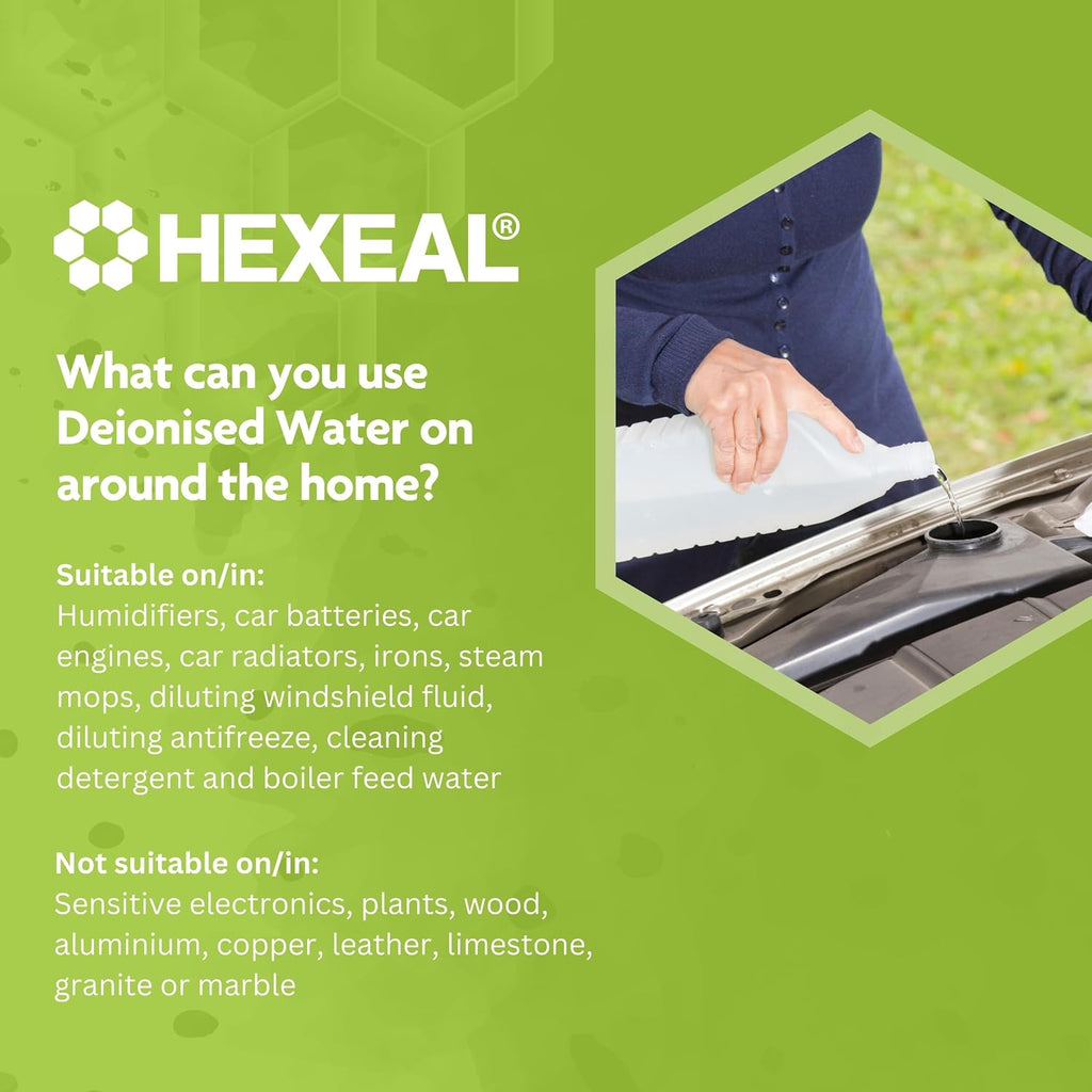 Hexeal Deionised Water 5L - For Steam Irons, Car Batteries & Vehicles