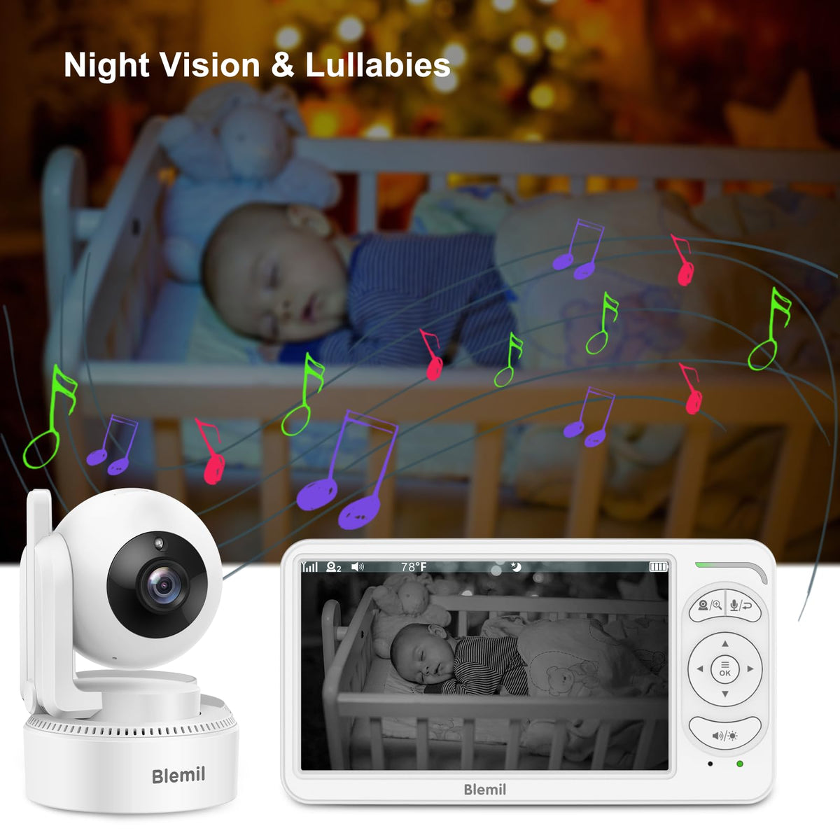 Blemil Baby Monitor with Camera, 6'' IPS Screen Baby Camera Monitor No WiFi