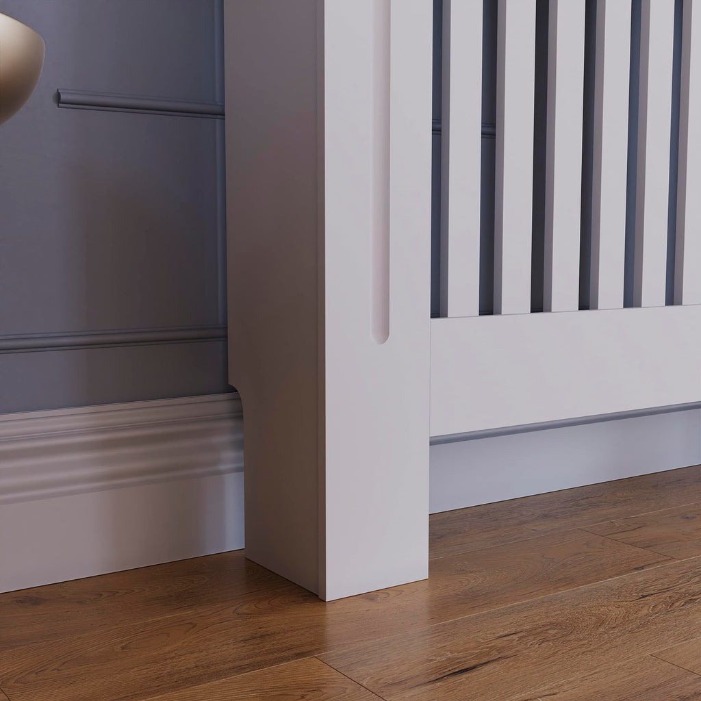 Vida Designs Chelsea Radiator Cover White - Medium - Modern Vertical Slat Design For Optimal Heat Circulation - H82xW111xD19cm - Painted MDF Cabinet Ideal For Living Room & Hallway