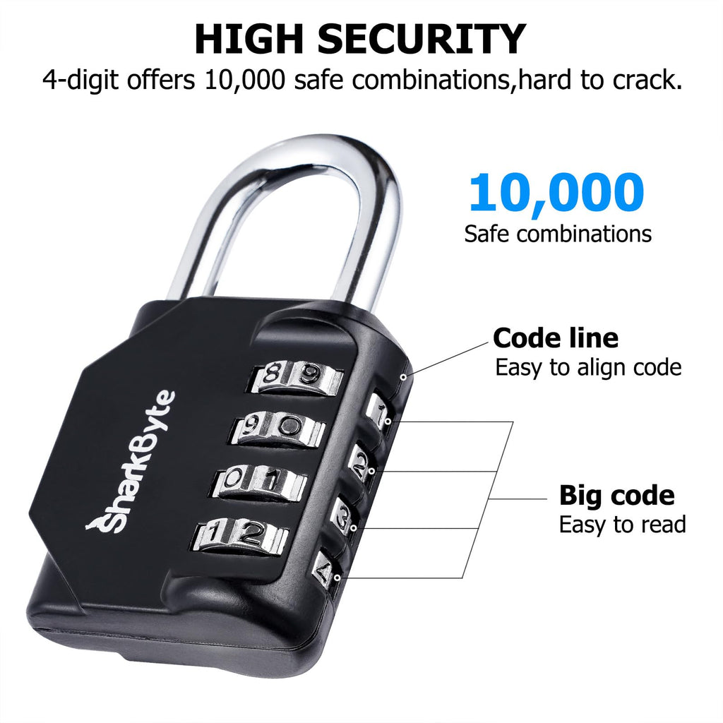 SharkByte Heavy Duty Combination Padlock – 4-Digit Weatherproof Outdoor Lock with Stainless Steel Shackle, Anti-Rust Resettable Code for Gym, School, Locker, Shed, Toolbox, Gate & Warehouse - Purple