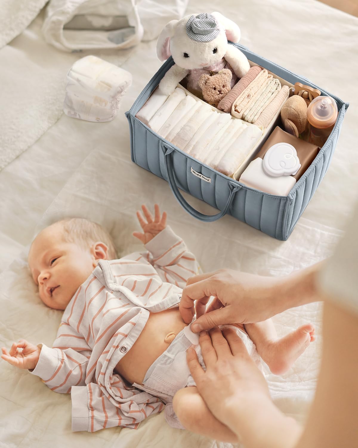 Blissful Diary Nappy Caddy Organiser, Baby Diaper Caddy for Nappy Station, Stylish Storage Basket for Newborn Essentials, Baby Shower Gifts for Girl or Boy, Sage Green