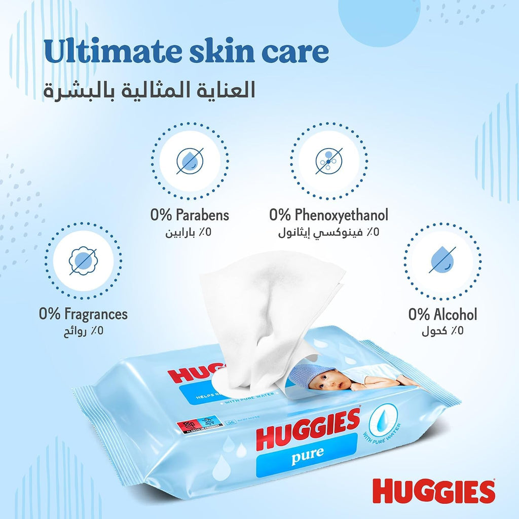 Huggies Pure Plastic Free Baby Wipes - Pack of 18 (864 Wipes) - 99% Water Wet Wipes, Fragrance Free, Hypoallergenic, Better Cleaning, Soft and Gentle on Babies' Delicate Skin