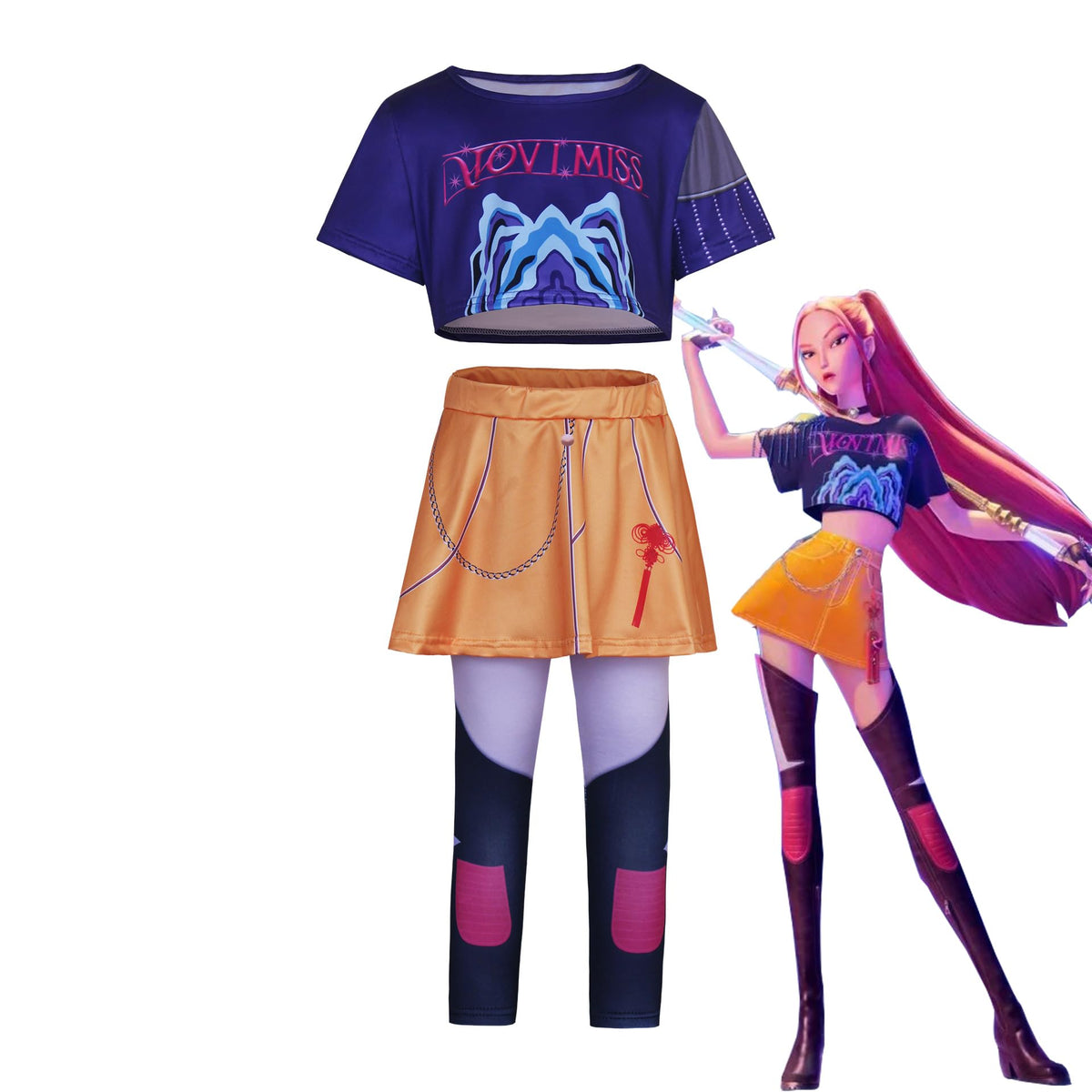 Demon Girls Cosplay Halloween Hunters Costume Top and Pants Set for 3–14 Yrs Events and Parties