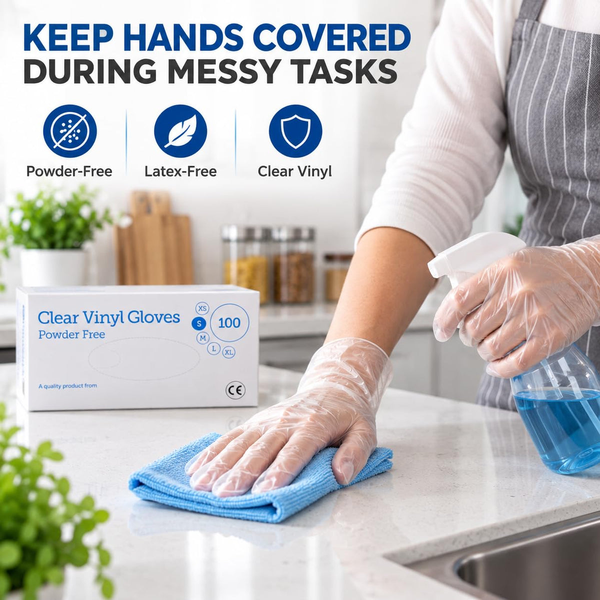 1ABOVE 100 Clear Vinyl Disposable Gloves Small, Powder-Free Latex-Free Ambidextrous Gloves for Food Handling Except Fatty Foods, Cleaning, Hairdressing, Beauty & Everyday Tasks