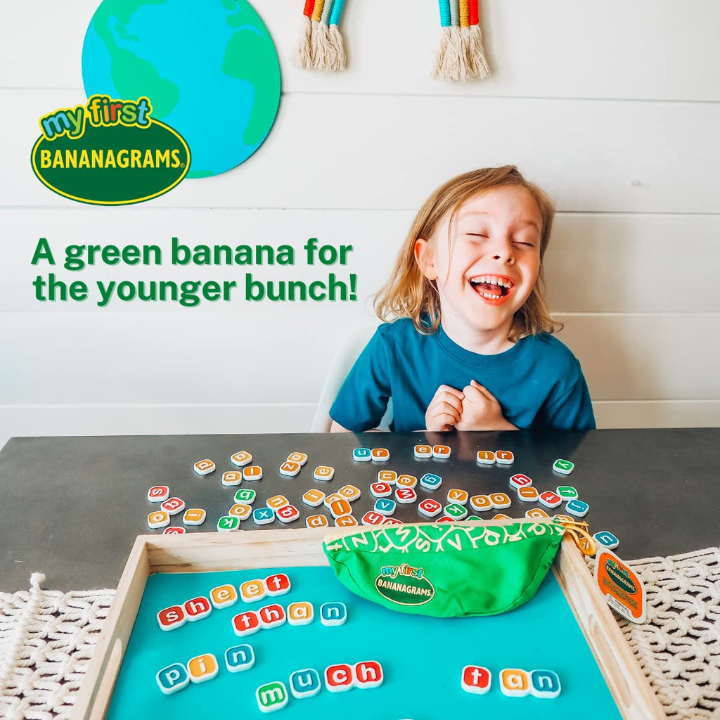 Bananagrams Classic Word Game, 144 Tiles in Banana Pouch, Travel Game