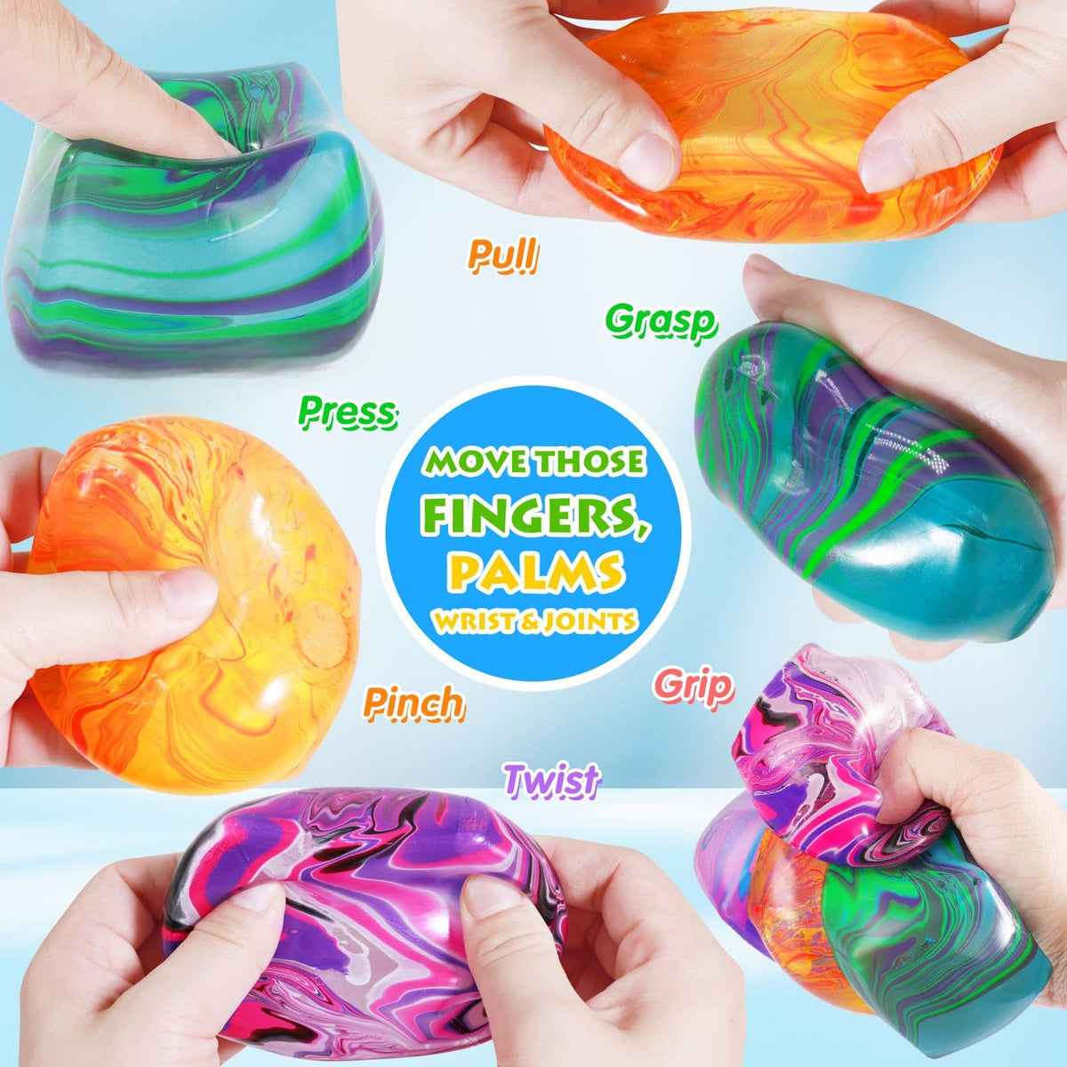 Fidget Toys Stress Balls for Kids & Adults - 4Pack Malt Sugar Squishy Fidget Toys, Slow Rise Ball, Stretchy Squeeze Stress Relief Balls for Anxiety/Therapy/Classroom, Slow-Rise Sensory Toys