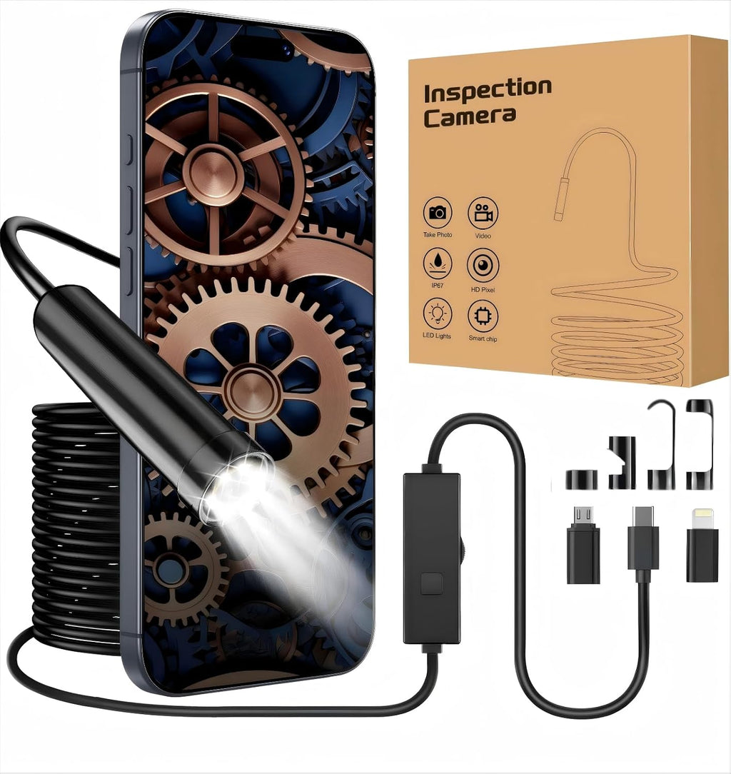 Endoscope Inspection Camera with Lights, 1920P HD Flexible Borescope Lens, 16.5ft Semi-Rigid Snake Cameras,IP67 Tube Sink Pipe Drain Overhaul, for Android, iPhone, iPad, Tools