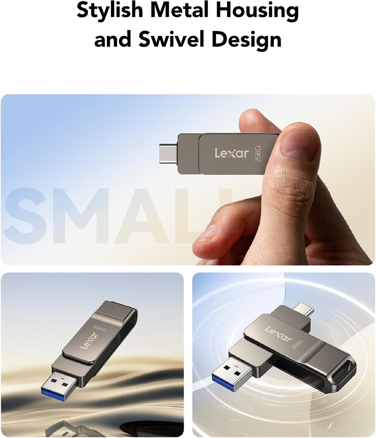 Lexar D40E 256GB Dual Usb Stick Type-C Jump Drive, Titanium Grey
