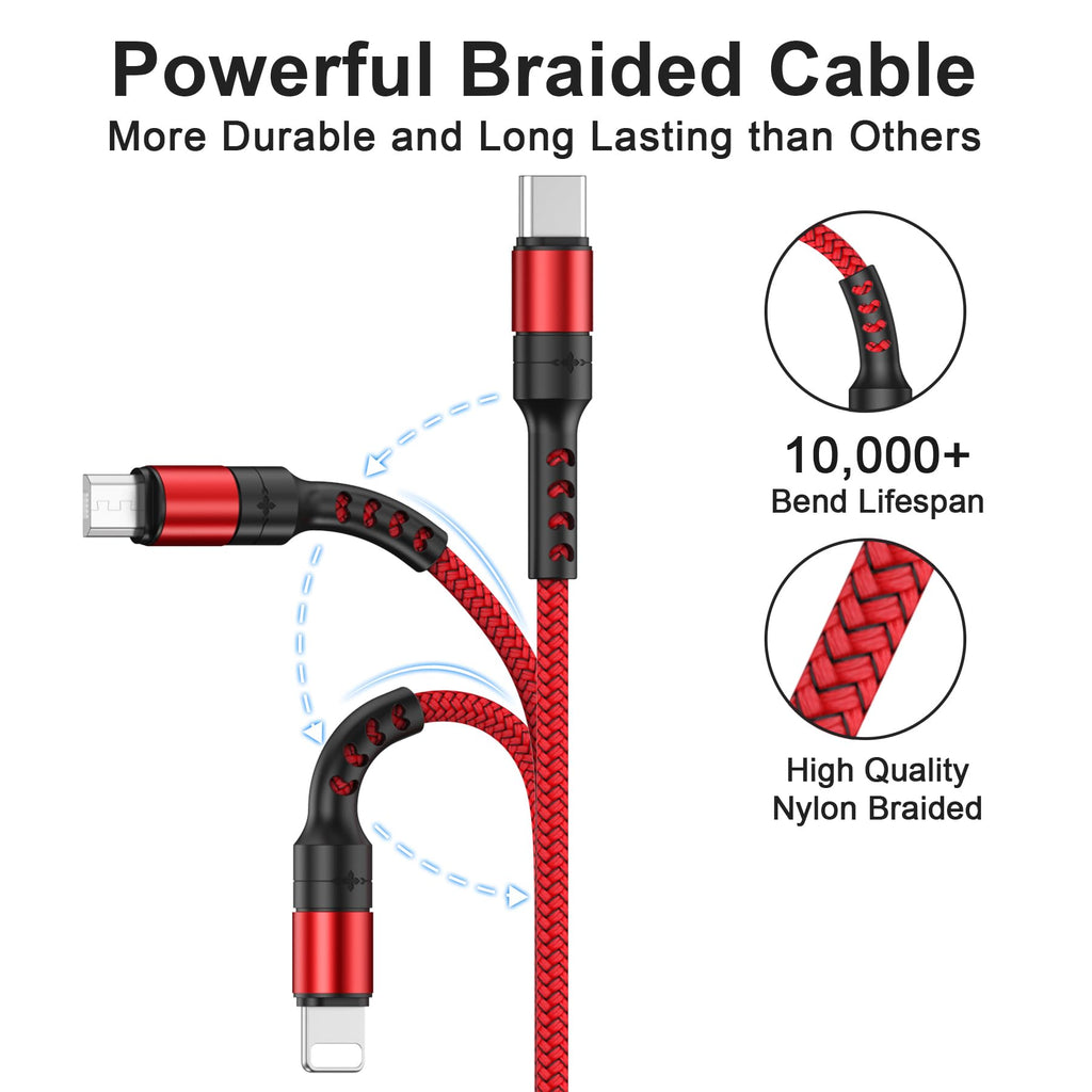 RAVIAD Multi Charger Cable, 3 in 1 Charger Cable 3A USB Fast Charging Cord