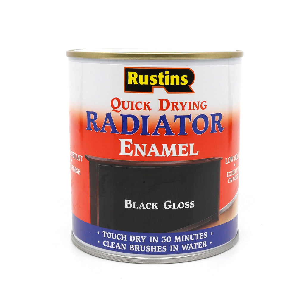 RUSTINS Quick Drying Radiator Enamel Satin - Black 250ml – Durable, Long-Lasting Finish for Radiators That Stands the Test of Time