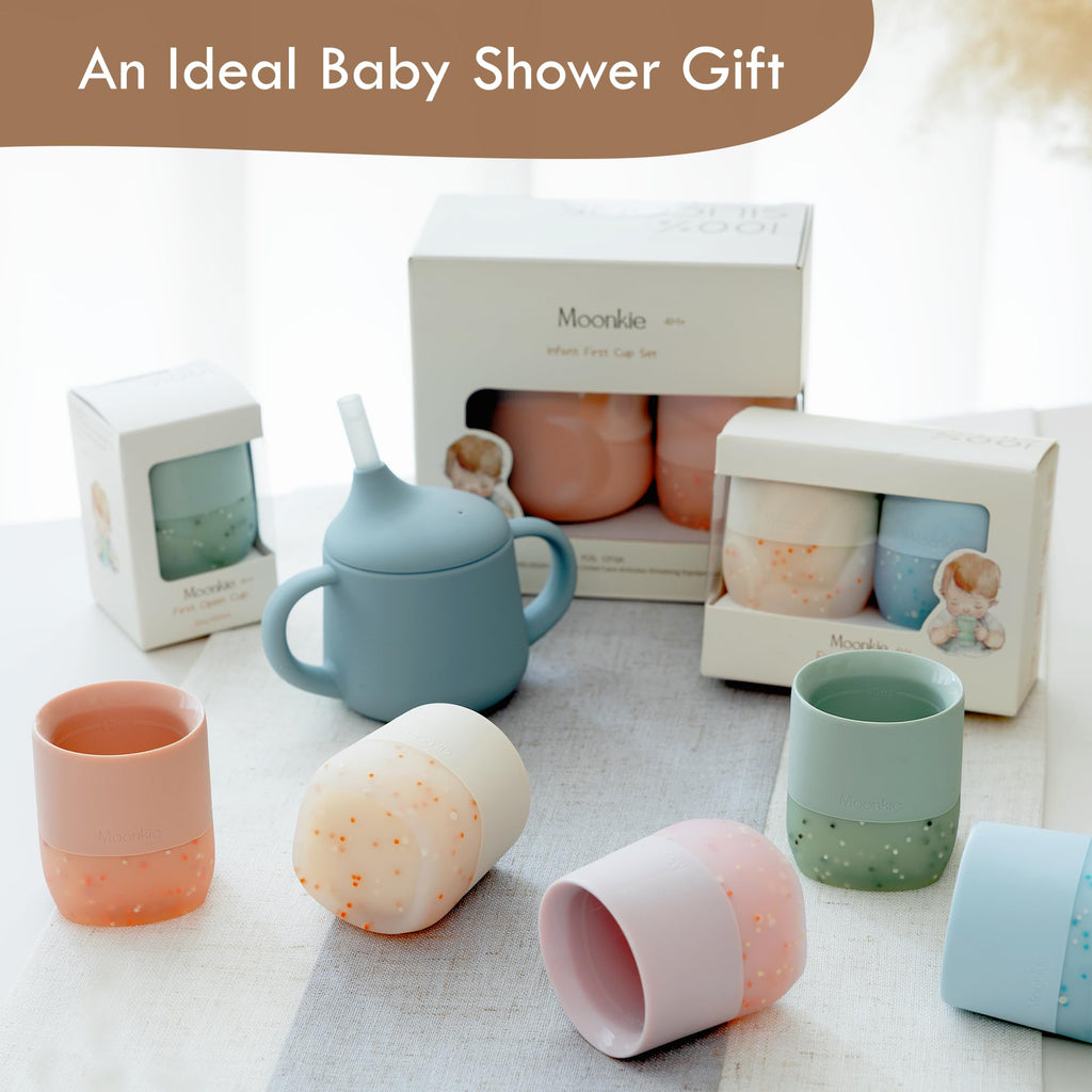 Moonkie Baby Cup | Silicone Open Cup Baby from 6 Months | Weighted Base (Anti-Tip) | BPA Free | Capacity Markings | 60ml (Mint)