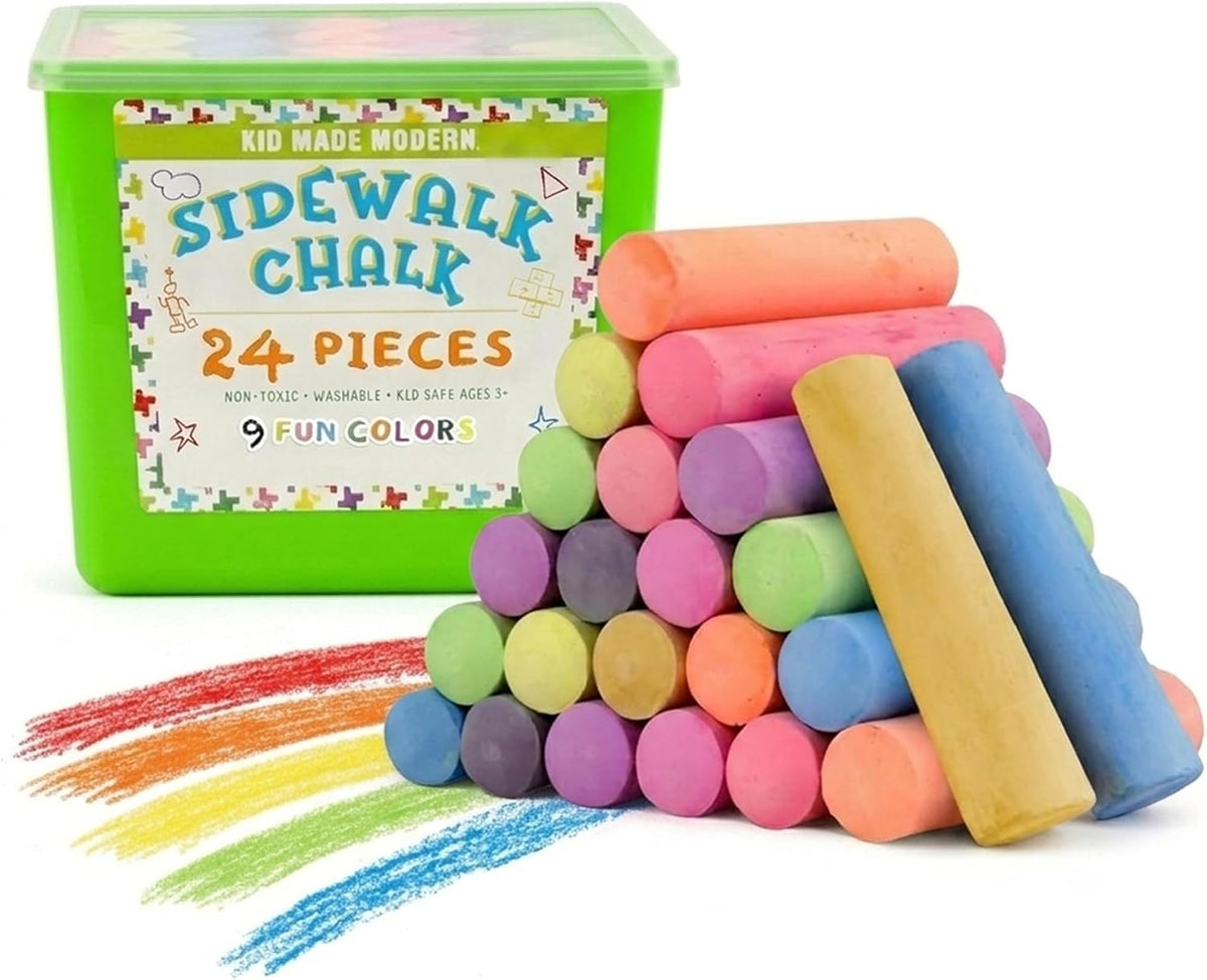 Kid Made Modern Non Toxic Sidewalk Chalk Bucket (24 Count) - Washable Colored Chalk Bulk Set for Kids and Toddlers Outdoor Games