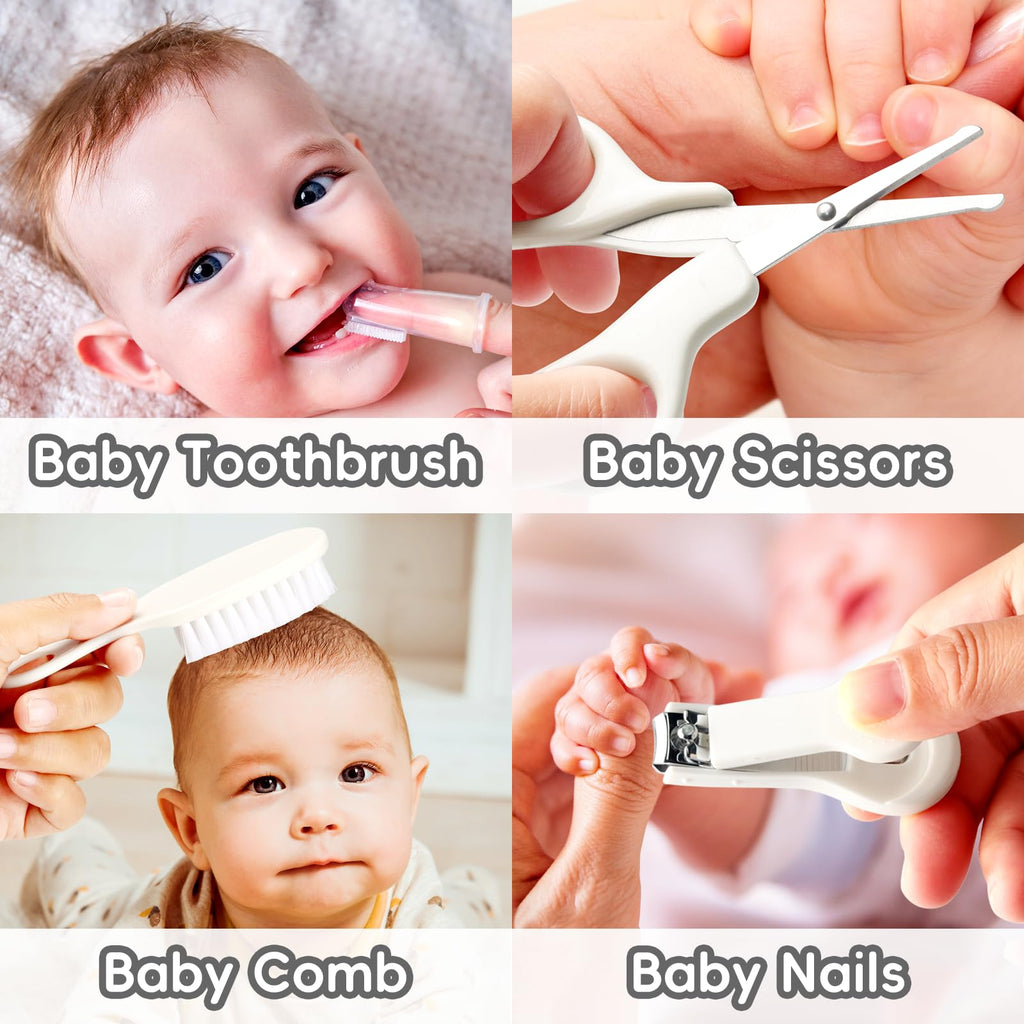 Qunlions life Baby Healthcare and Grooming Kit, Infant Safety Care Set with Hair Brush Comb Nail Clipper, Baby Essentials Kit for Newborn Girls Boys (Green 14 in 1）