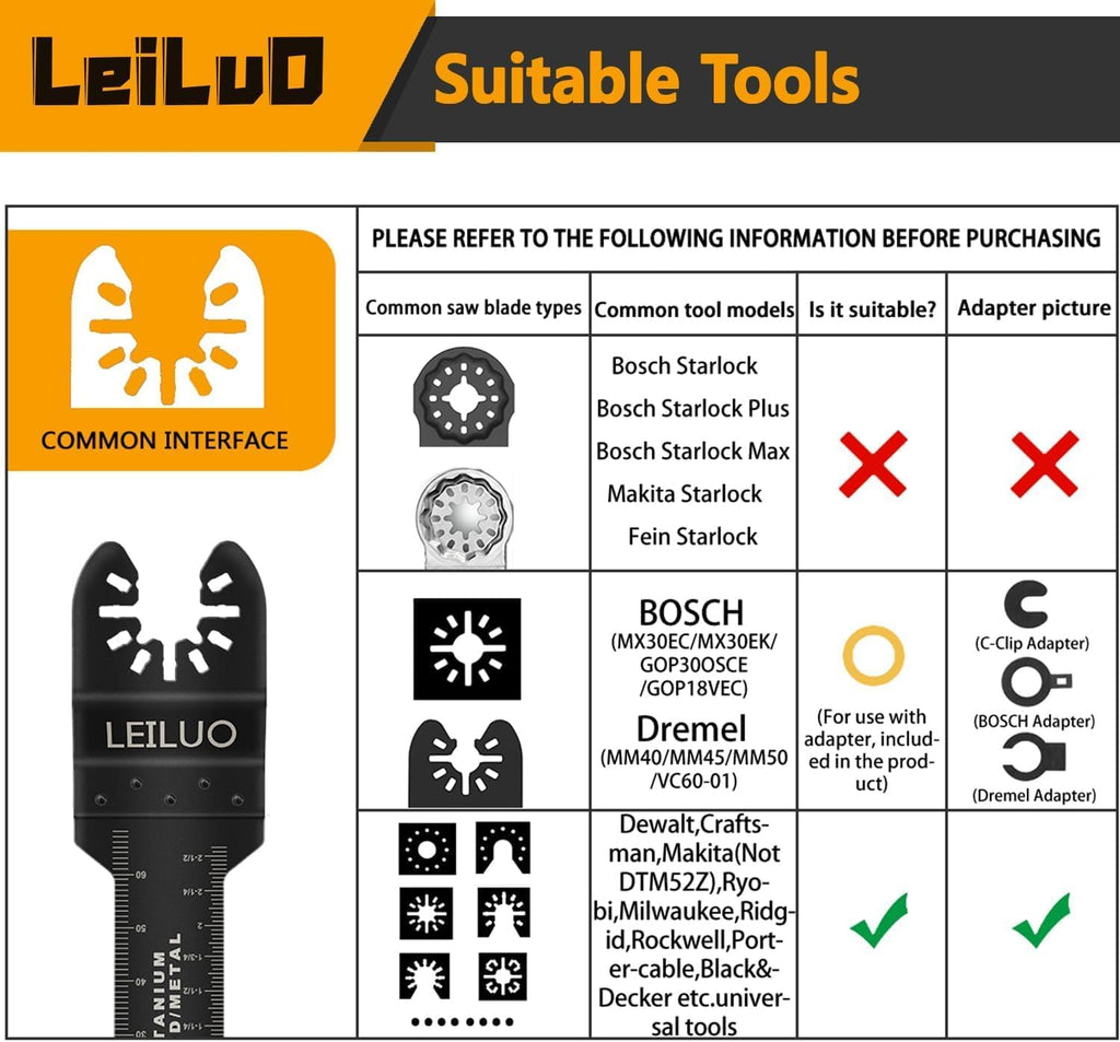 LEILUO 32Pcs Oscillating Tool Blades Wood Metal Multitool Blades Set