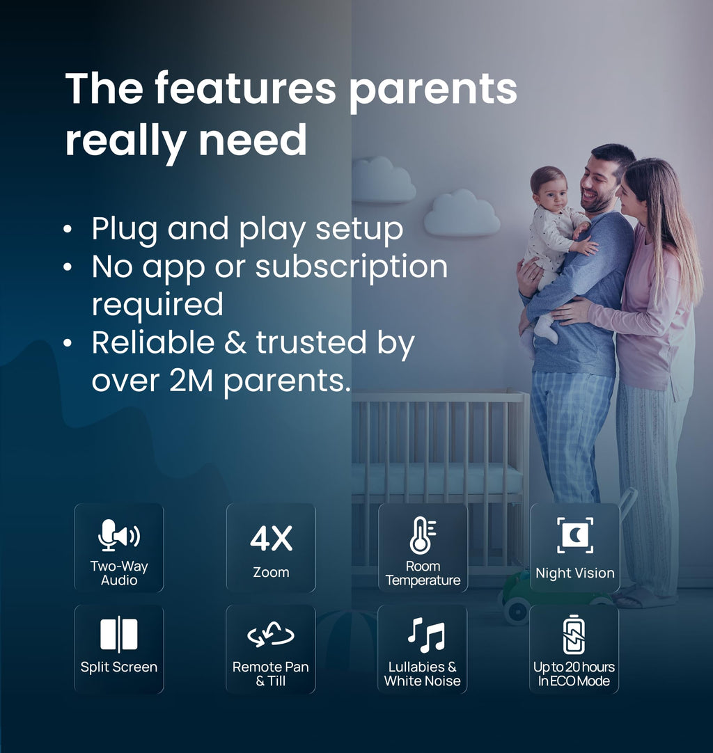 Babysense Prisma Baby Monitor with Camera and Night Vision, 5” HD Video Baby Monitor, 6-Color Night Light, Split Screen, Baby Sound Machine with White Noise & Lullabies, Secure No WiFi