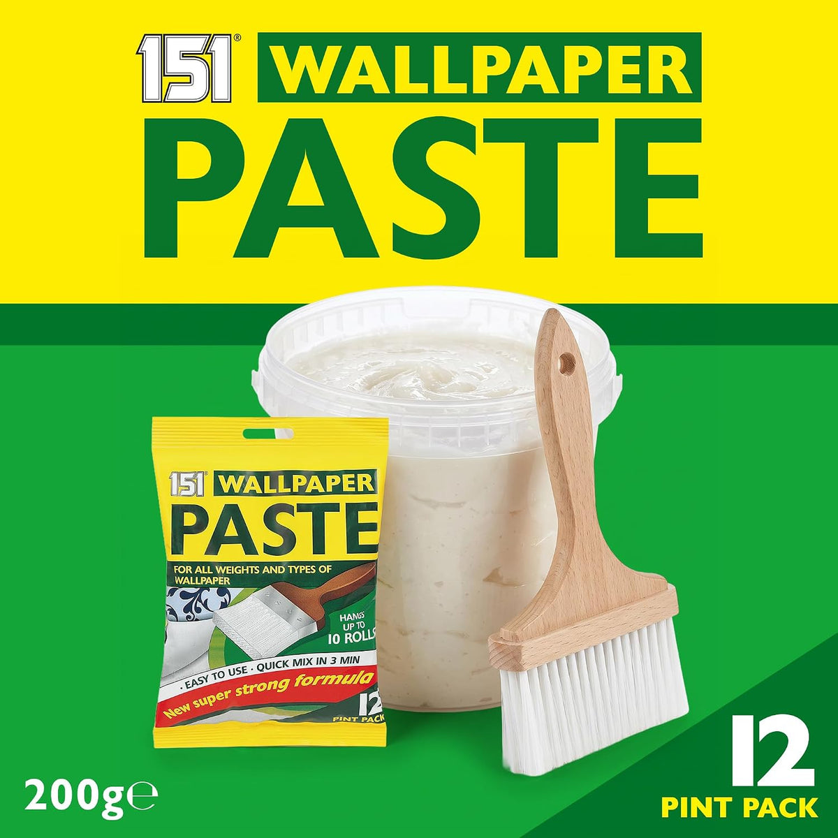 151 All Purpose Wallpaper Paste | Super Strong Wall Paper Adhesive - Ready in 3 Minutes | Suitable for All Types & Weights of Wallpaper | Easy To Use - Hangs Up To 10 Rolls (12 Pints)