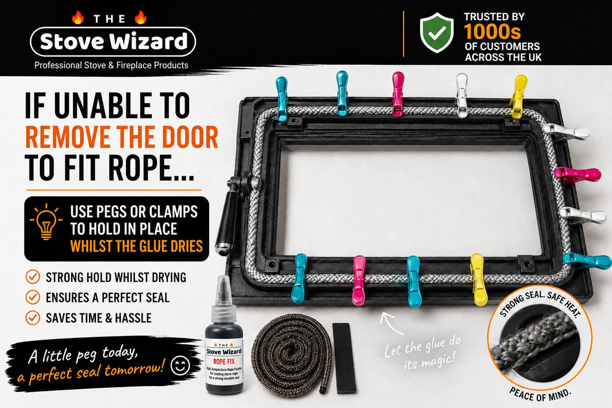 Stove Rope Kit 10mm x 2.5m Black 50ml Glue 100mm Tape