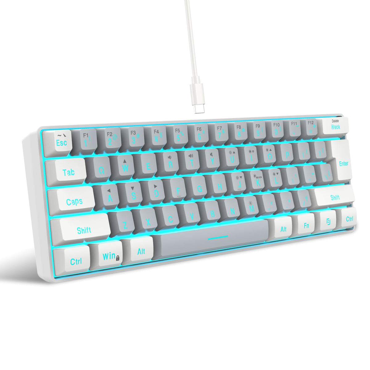 Snpurdiri 2.4G 60% Wireless Gaming Keyboard and Mouse Combo (White-Grey)