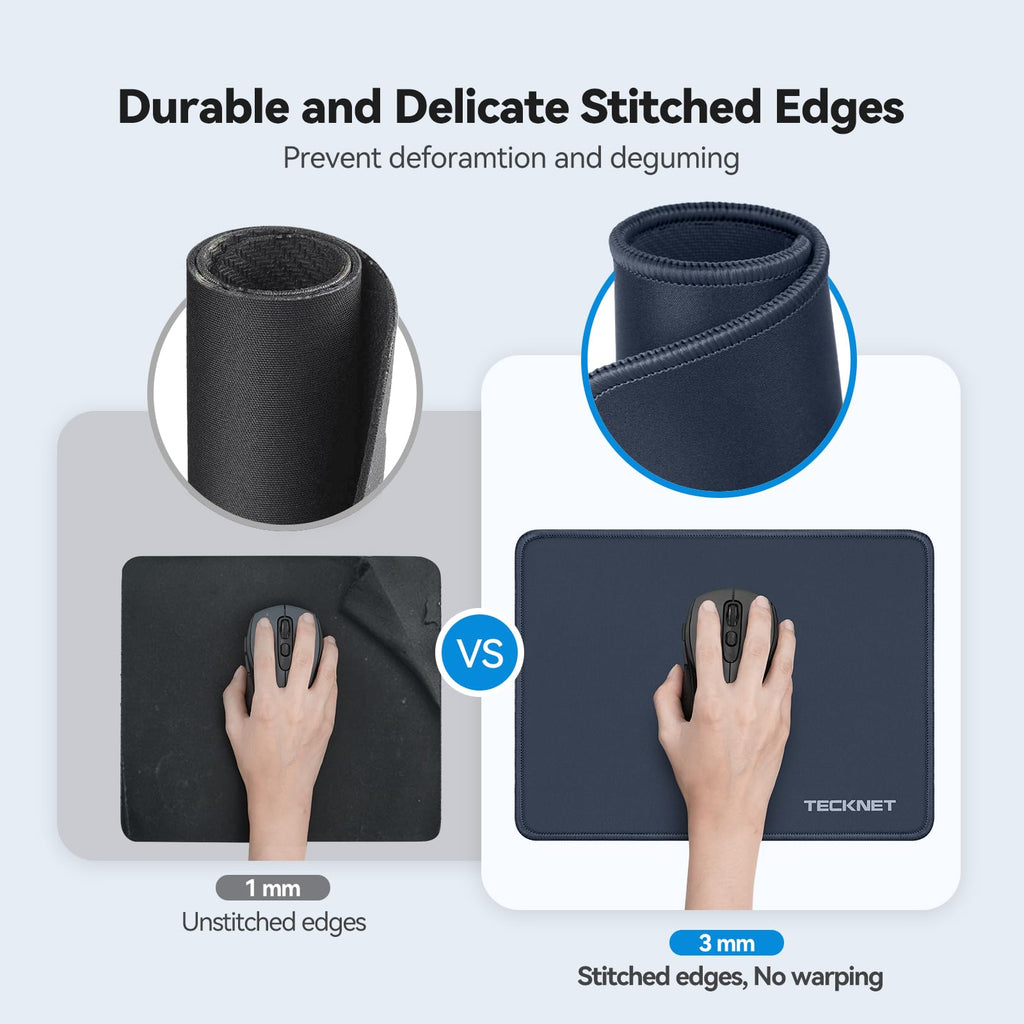 TECKNET Mouse Mat, 2 Packs with Stitched Edges, 270x210x3mm Mousepad