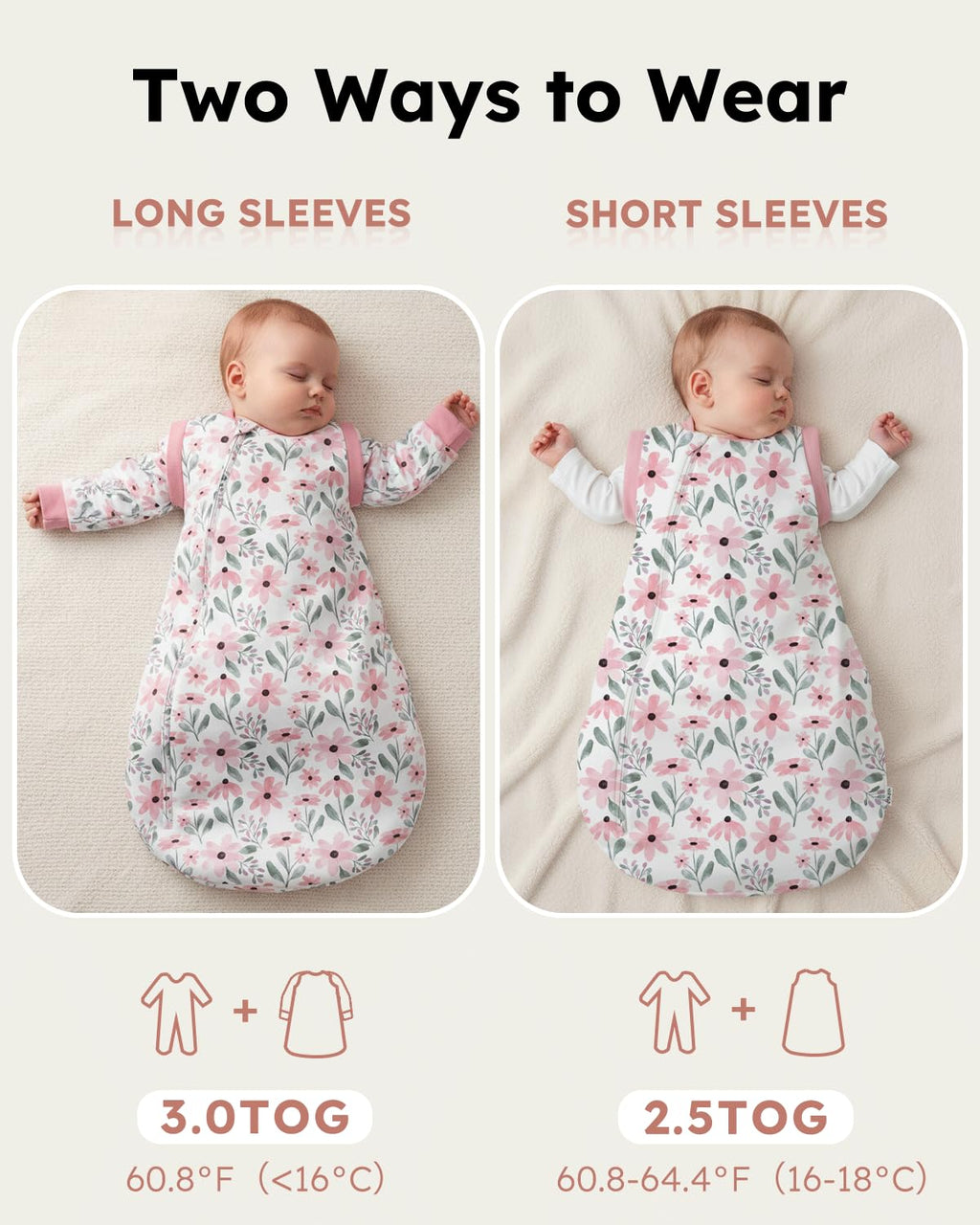 Yoofoss Baby Sleeping Bag 3.0 TOG - 6-12 Months Winter Sleeping Bag Baby with Removable Long Sleeves 100% Organic Cotton Sleep Sack Newborn Infant Toddler Giraffe