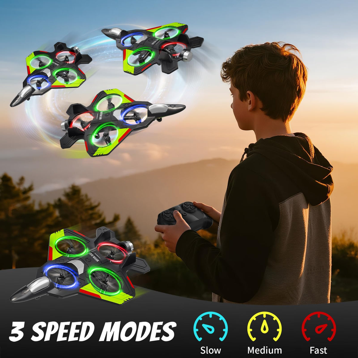 RC Planes Remote Control Airplanes Drones for Kids Adults,Black,3Batteries