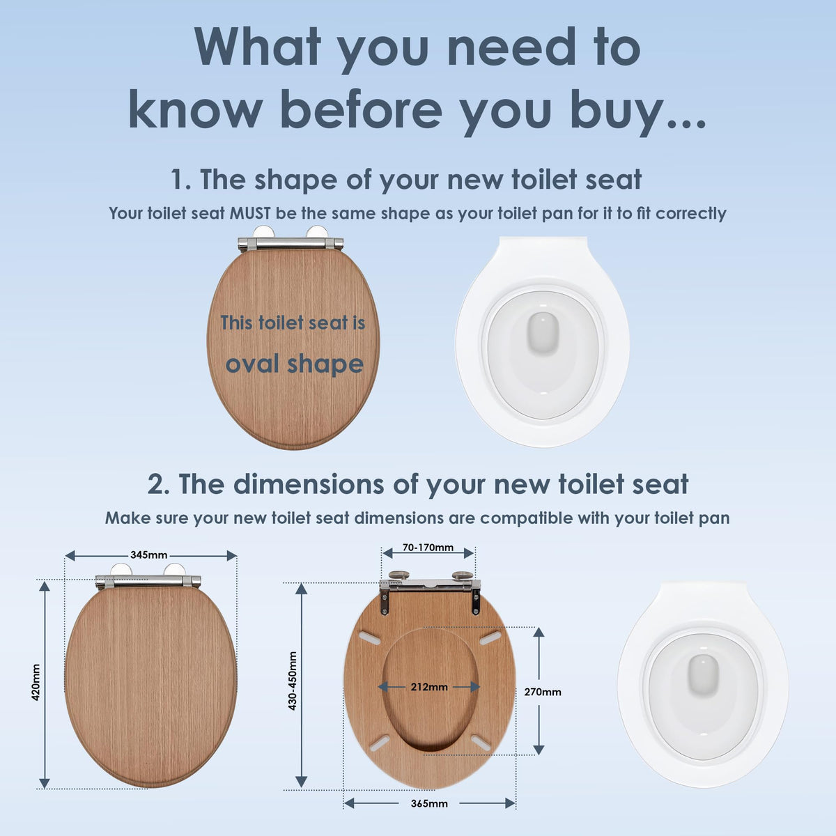 AQUALONA® Luxury Grey Oak Effect Toilet Seat - Soft Close MDF Moulded Wood Seat with Quick Release Button and Durable Hinges - Comfortable, Easy to Clean and Install with Universal Fittings