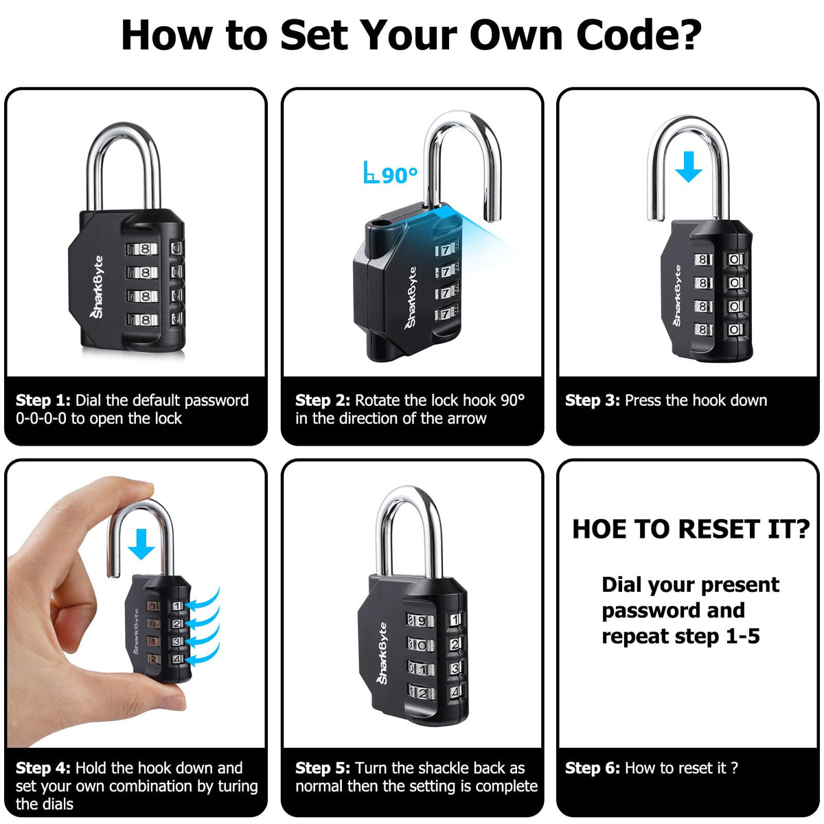 SharkByte Heavy Duty Combination Padlock – 4-Digit Weatherproof Outdoor Lock with Stainless Steel Shackle, Anti-Rust Resettable Code for Gym, School, Locker, Shed, Toolbox, Gate & Warehouse - Purple