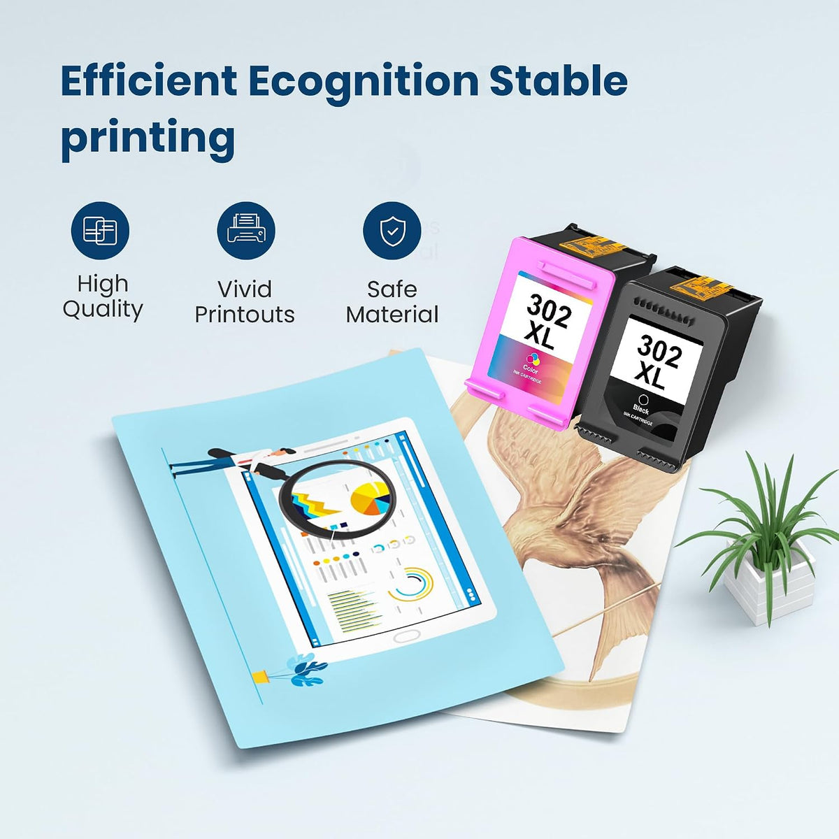 302XL Ink Cartridges Replacement for HP 302 302XL Ink 1Black 1Tri-Colour