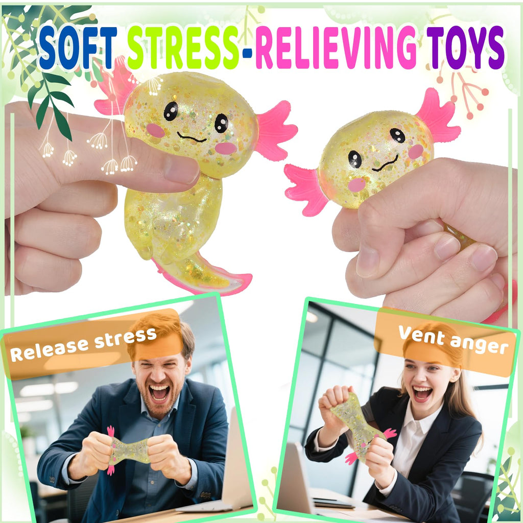 Axolotl Squishy Stress Relief Toy Glitter Fidget Toys Cute Malt Sugar Axolotl Toy Fidget Toys for Kids Youth Adult, Party Favors Anxiety Relief Squishy Toys(Blue)