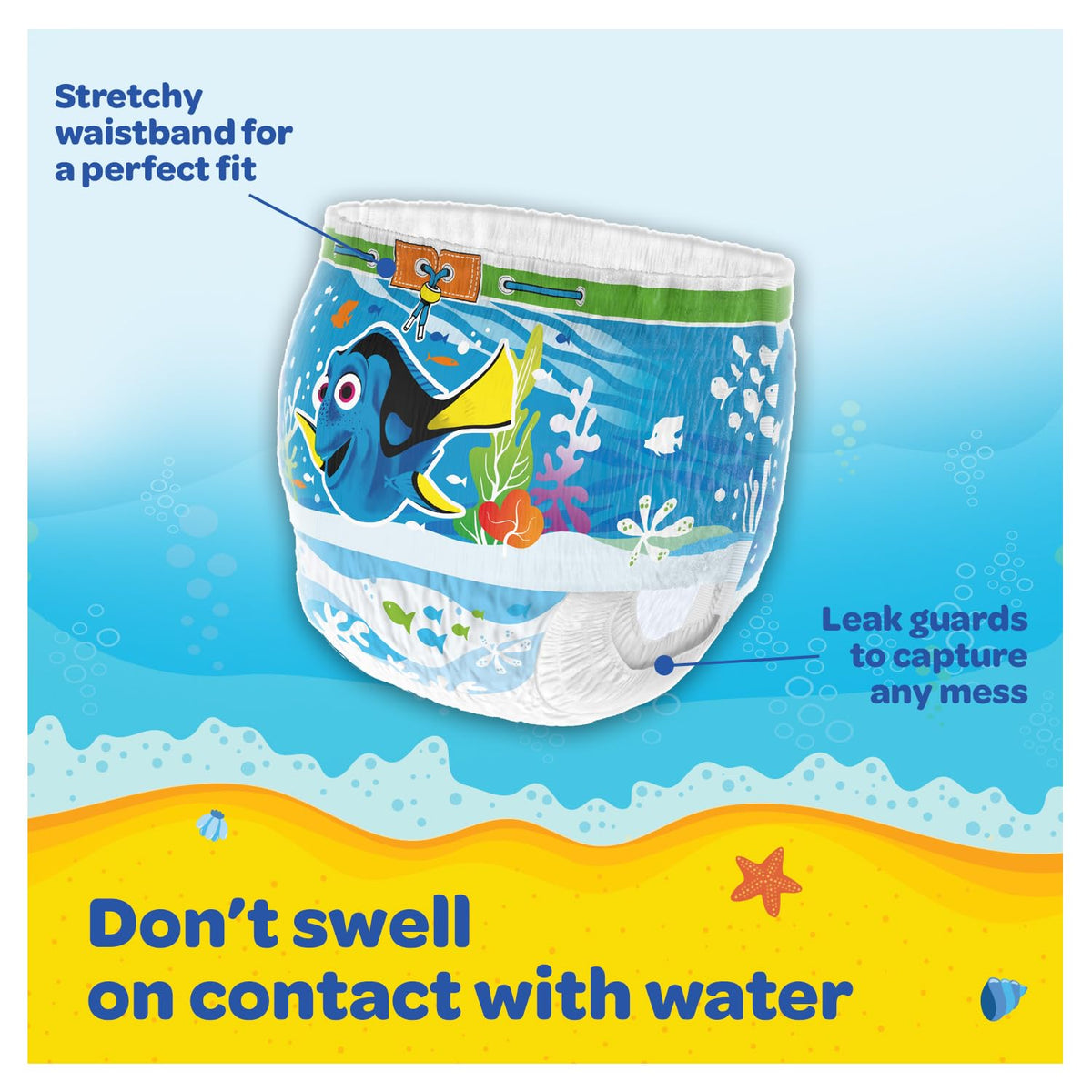 Huggies Little Swimmers, Swim Nappies - Size 3-4, 36 Baby Swim Pants - Leak Guards and Stretchy Waistband Protect Without Swelling - Tear Sides for Easy Removal