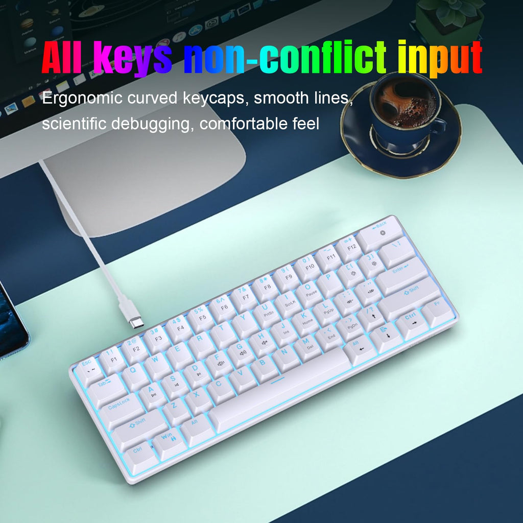 Snpurdiri 2.4G 60% Wireless Gaming Keyboard and Mouse Combo (White-Grey)