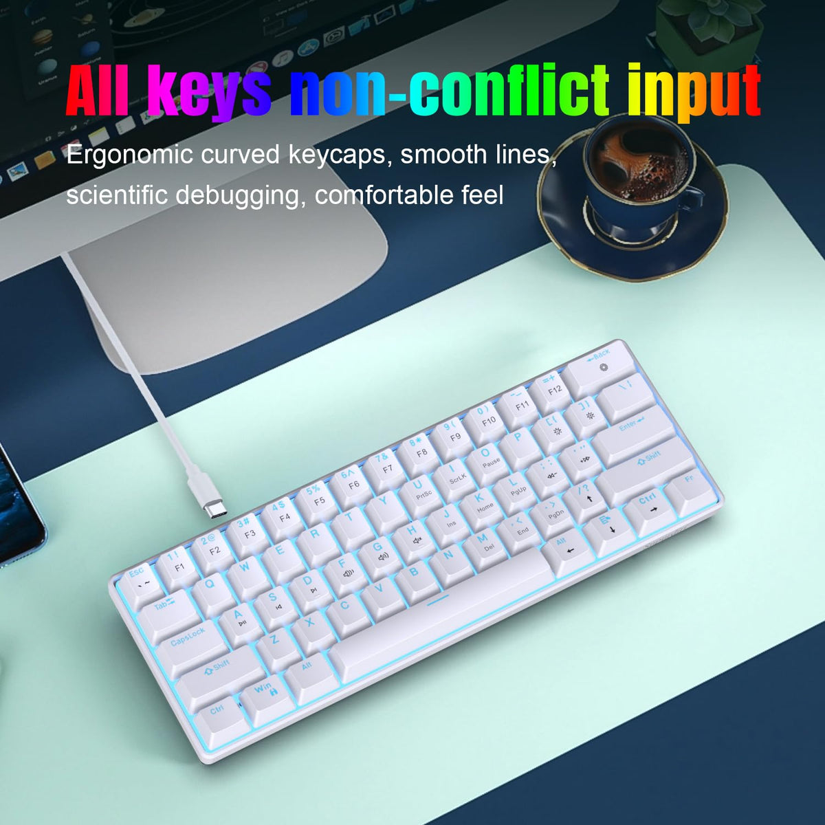 Snpurdiri 2.4G 60% Wireless Gaming Keyboard and Mouse Combo (White-Grey)