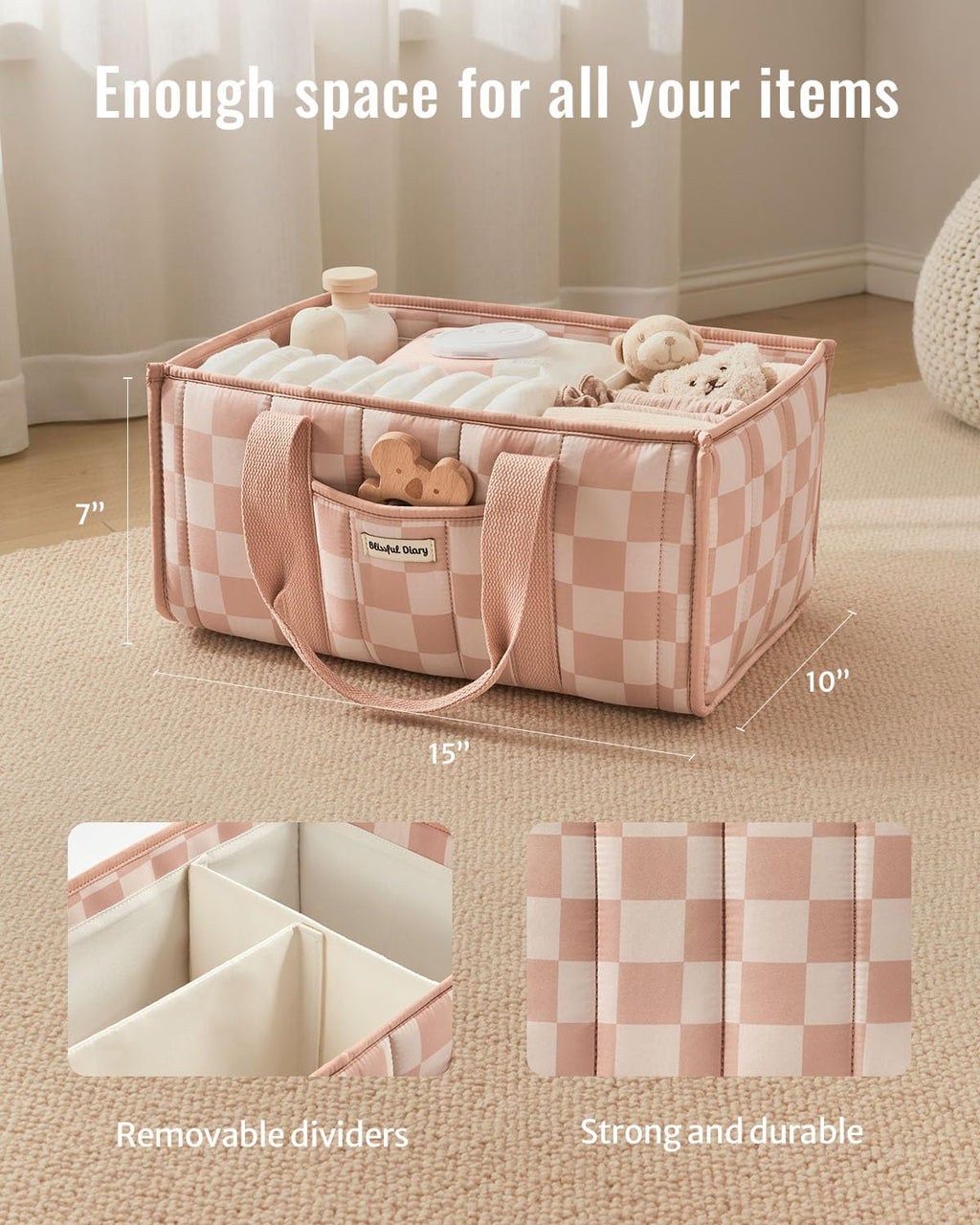 Blissful Diary Nappy Caddy Organiser, Baby Diaper Caddy for Nappy Station, Stylish Storage Basket for Newborn Essentials, Baby Shower Gifts for Girl or Boy, Sage Green