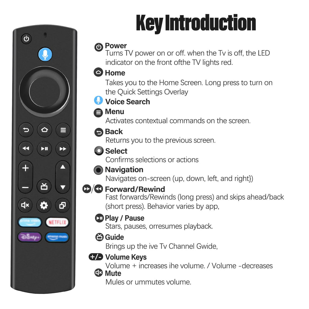 Replacement Voice Remote 3rd Gen with Voice Function fit for AMZ Smart TVs 4K/4K Max/Lite/Cube Stick,and fit for Smart TVs Cube (1st Gen and Later)