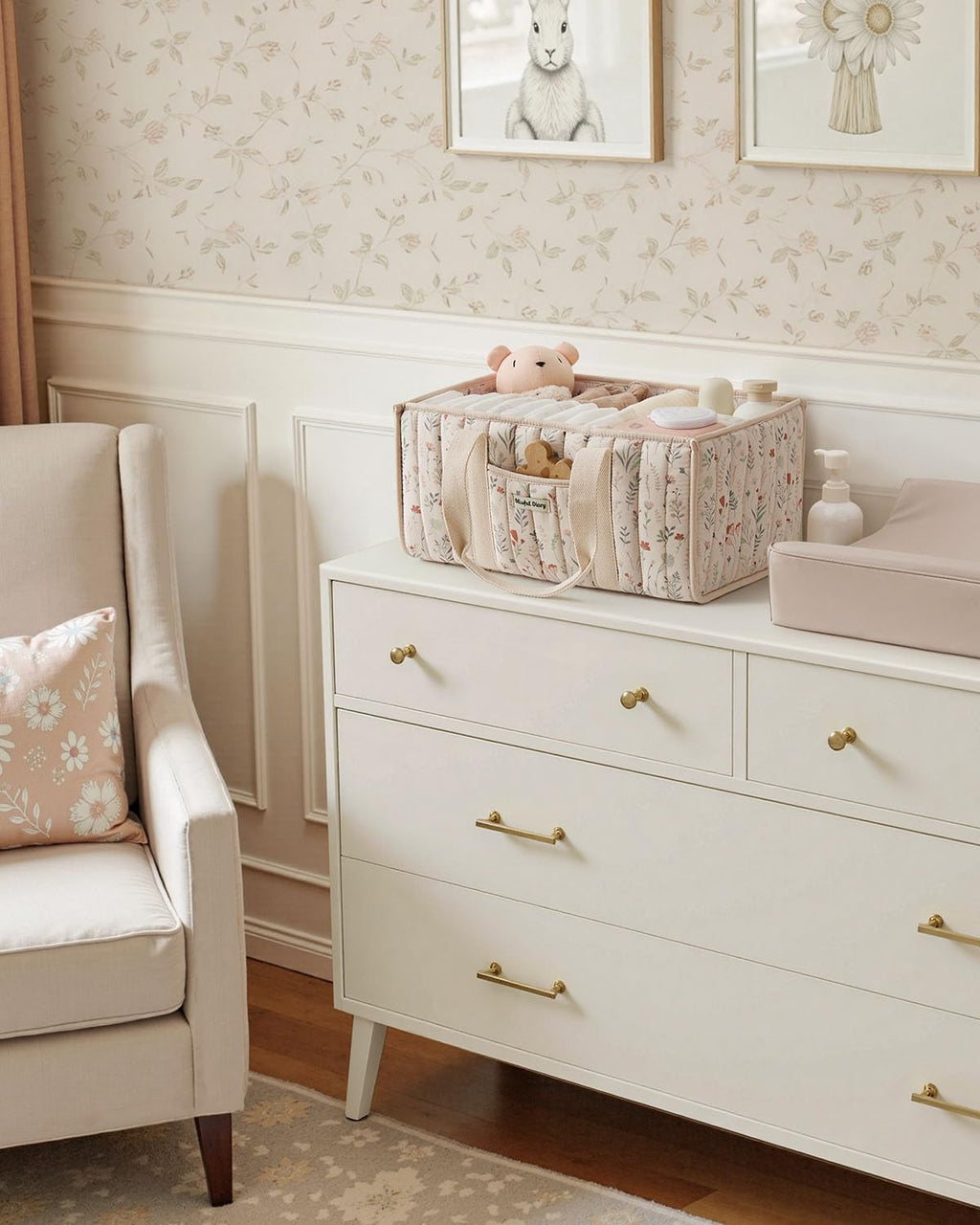 Blissful Diary Nappy Caddy Organiser, Baby Diaper Caddy for Nappy Station, Stylish Storage Basket for Newborn Essentials, Baby Shower Gifts for Girl or Boy, Sage Green